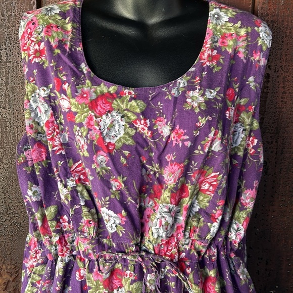 Vintage Shabby Chic Floral Tiered Flowy Cottton Gauze Sleeveless Sundress 90s - Picture 2 of 13